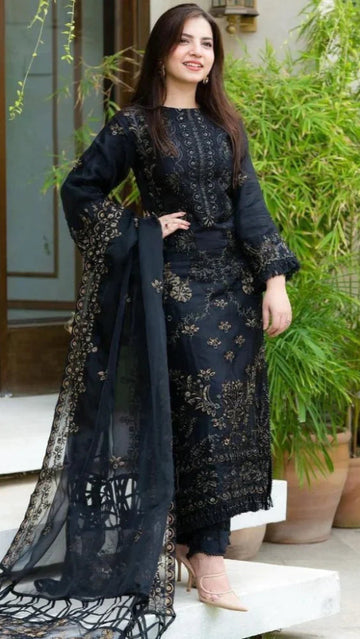 EMBROIDERED 3PC LAWN SHIRT SLEEVES ORGANZA EMBORIDED DUPATA