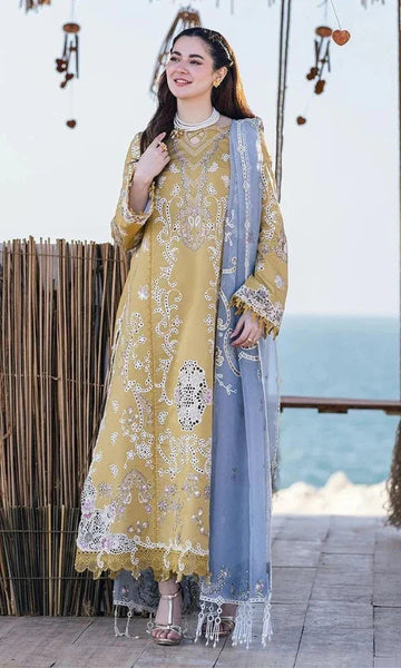 “Dhanak 3PC Embroidered Suit with Embroidered Shawl”