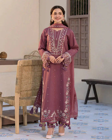 “Dhanak 3PC Embroidered Suit with Embroidered Shawl”