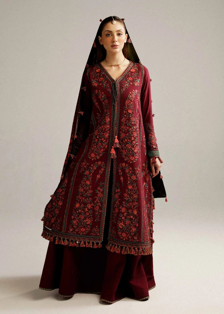 “Dhanak 3PC Embroidered Suit with Embroidered Shawl”