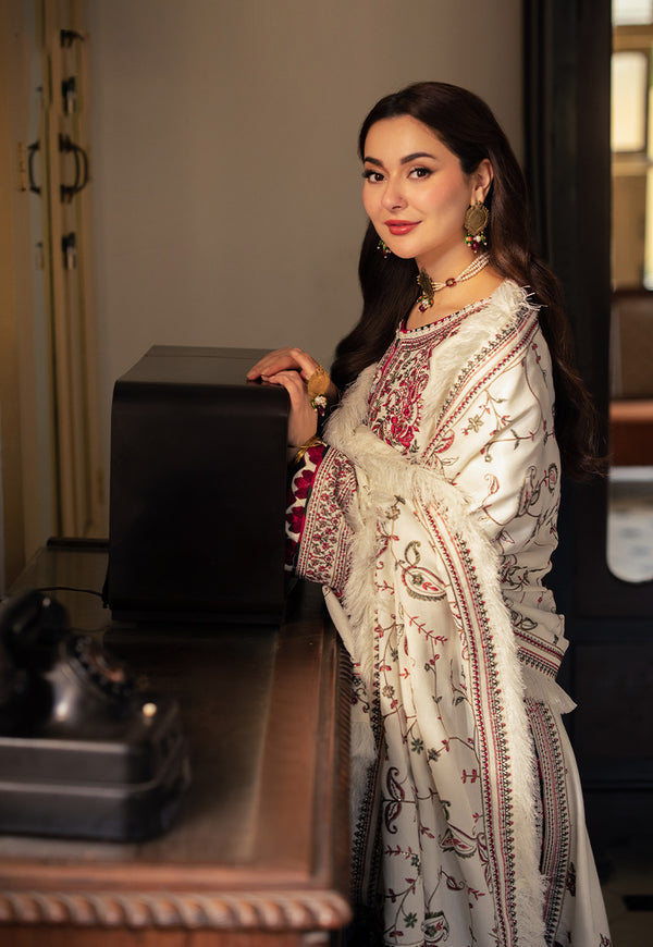Dhanak 3PC Embroidered Suit with Embroidered Shawl