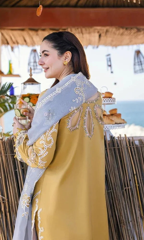 “Dhanak 3PC Embroidered Suit with Embroidered Shawl”