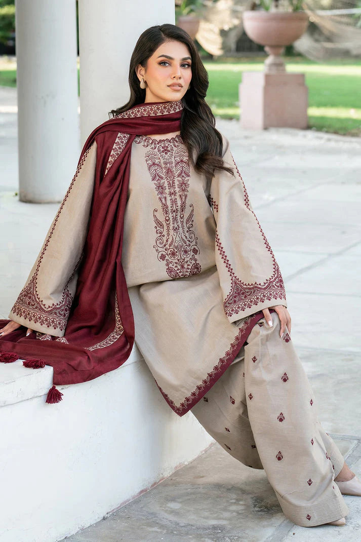 “Danak 3PC Embroidered Suit with Embroidered Shawl – 87-AL”