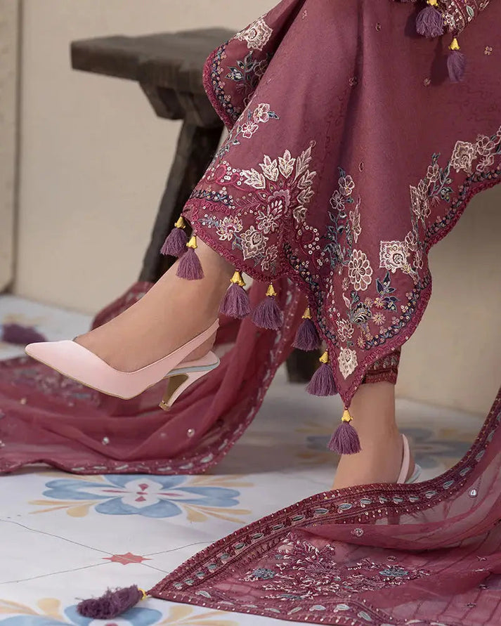 “Dhanak 3PC Embroidered Suit with Embroidered Shawl”