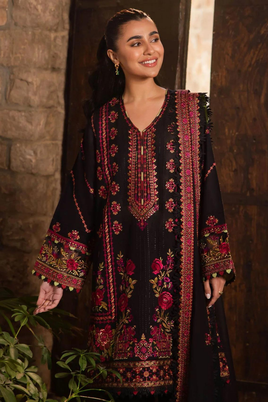 “Dhanak 3PC Embroidered Suit with Embroidered Shawl”