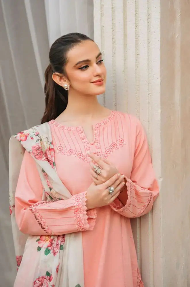 ZIVA - 3PC LAWN EMBROIDERED SHIRT WITH PRINTED DUPATTA AND TROUSER D-1077