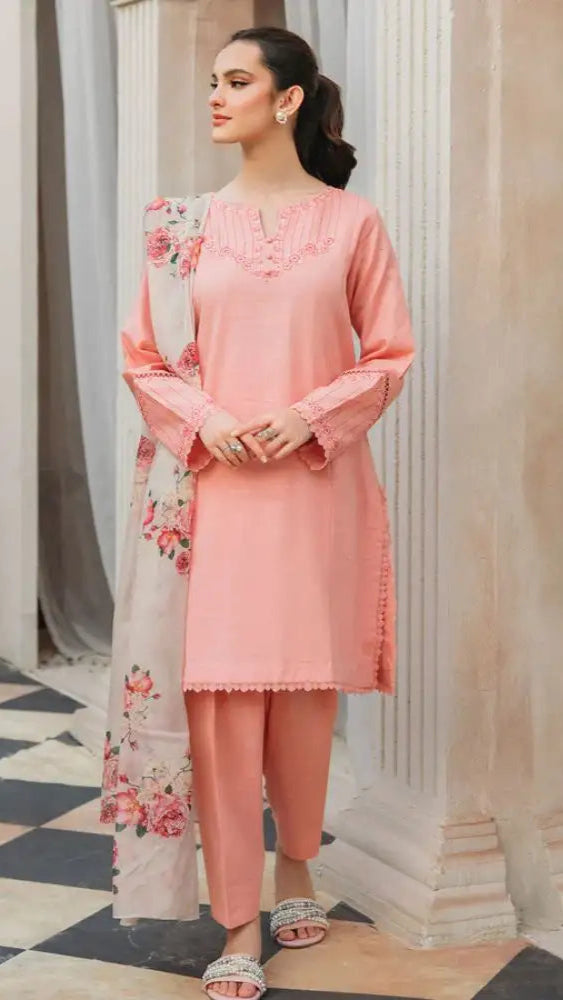 ZIVA - 3PC LAWN EMBROIDERED SHIRT WITH PRINTED DUPATTA AND TROUSER D-1077