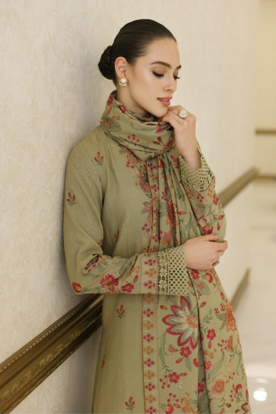 “Dhanak 3PC Embroidered Suit with Embroidered Shawl”