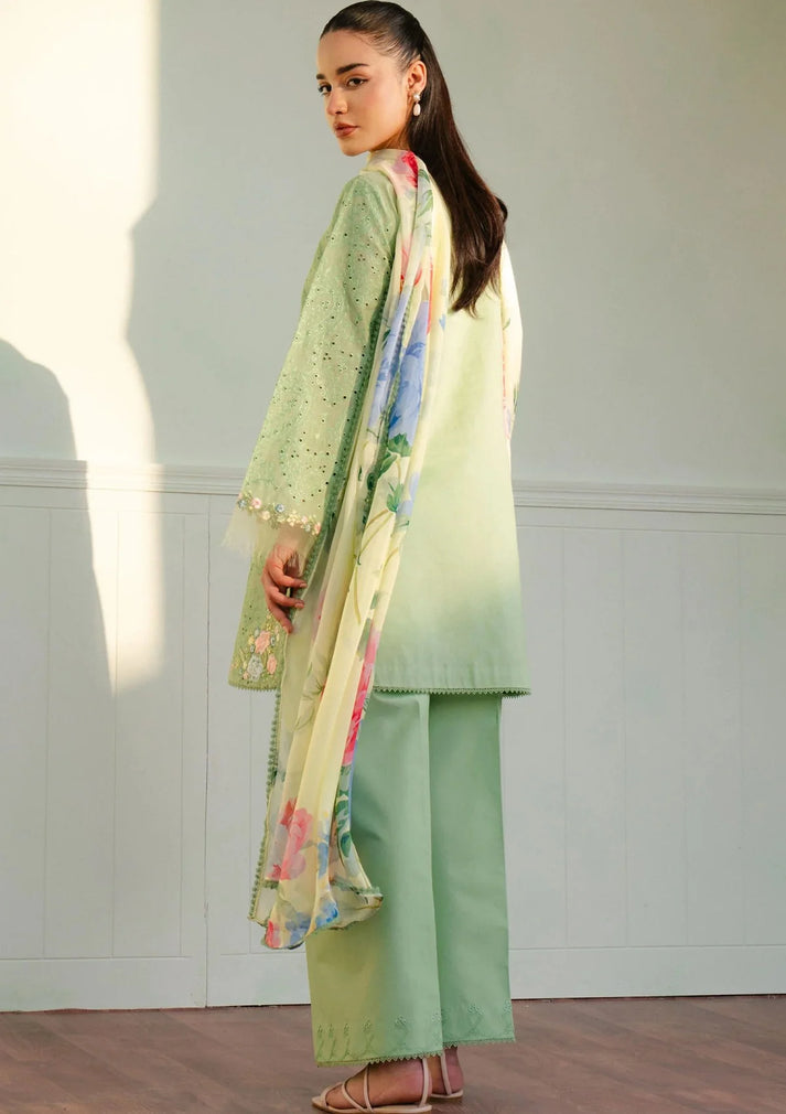 LAWN 3PC CHIKENKARI EMBROIDERED SHIRT PLAIN TROUSER PRINTED DUPATA D-737
