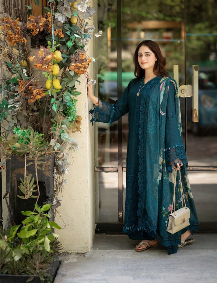 LAWN 3PC CHIKENKARI EMBROIDERED SHIRT PLAIN TROUSER (D-PATCH ) monar printed DUPATA D-532