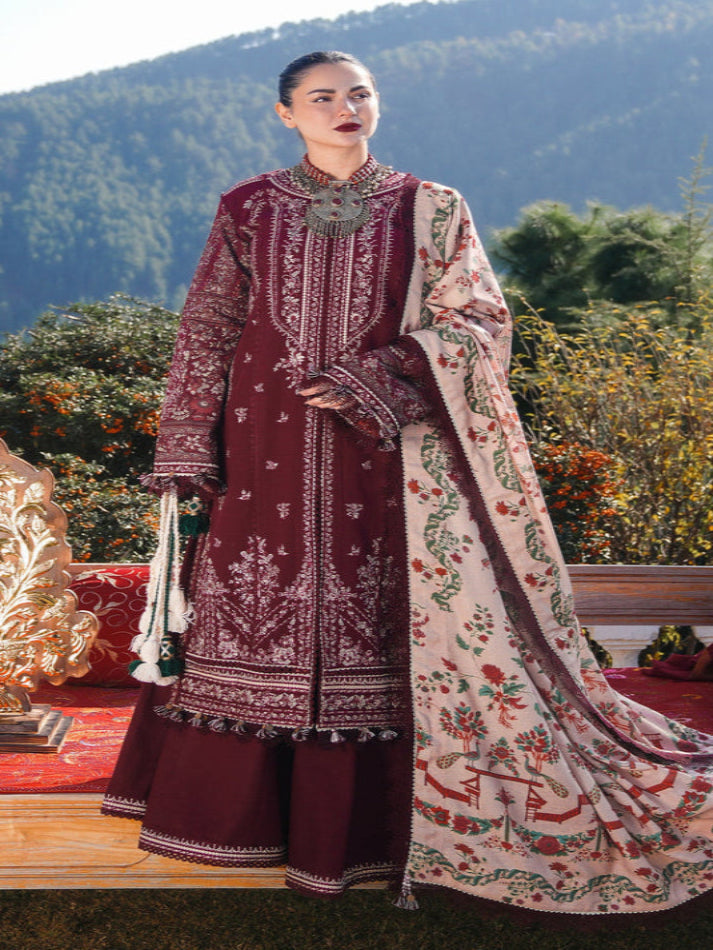 Dhanak 3PC Embroidered Suit with Wool Shawl