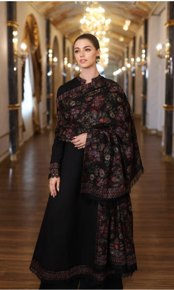 “Dhanak 3PC Embroidered Suit with Embroidered Shawl”
