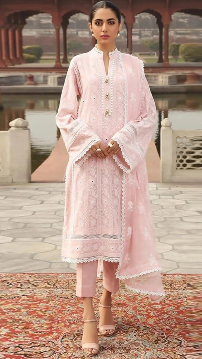 EMBROIDERED 3PC LAWN DRESS WITH EMBROIDERED CHIFFON DUPATTA