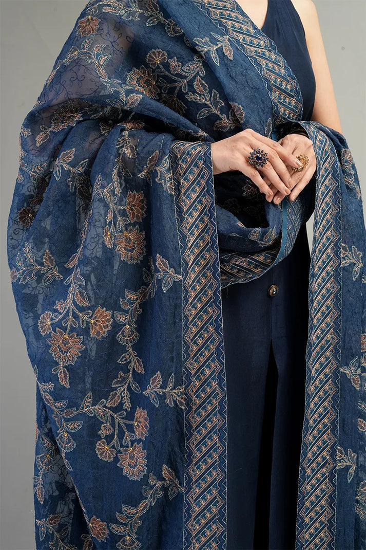 “Dhanak 3PC Embroidered Suit with Embroidered Shawl”