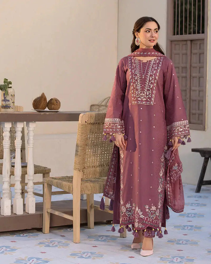 “Danak 3PC Embroidered Suit with Embroidered Shawl – 76-AL”
