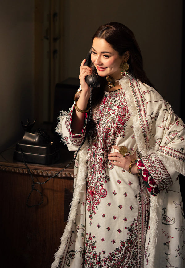 Dhanak 3PC Embroidered Suit with Embroidered Shawl