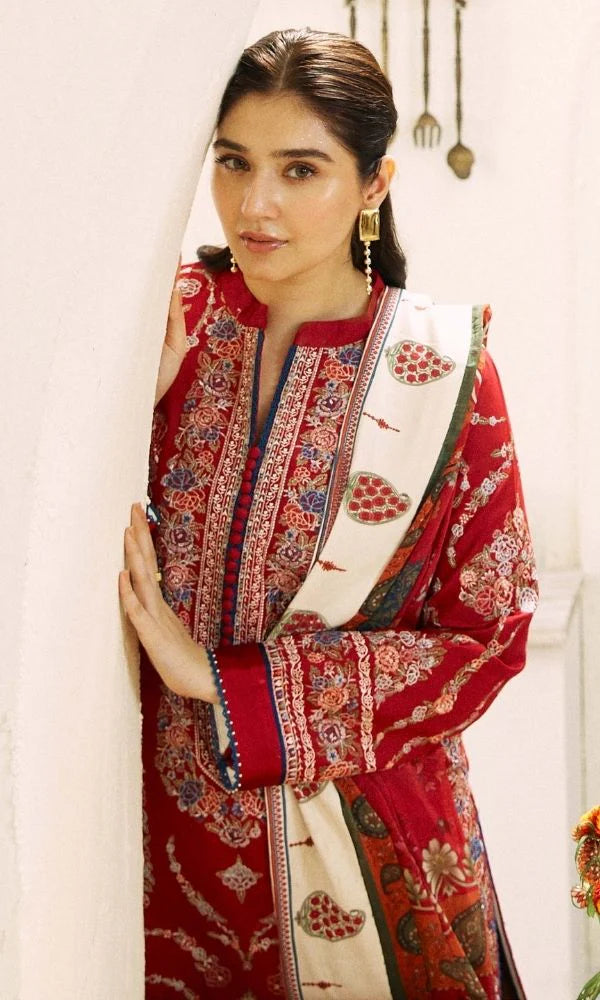 LAWN 3PC EMBROIDERED SHIRT EMBORIDED TROUSER (D-PATCH )monar printed DUPATA D-1011