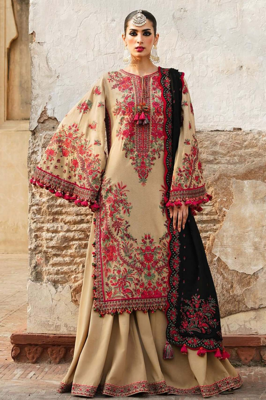 “Dhanak 3PC Embroidered Suit with Embroidered Shawl”