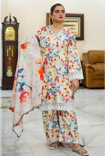 KHADDAR 3PC PRINTED UNSTITCHED ALLOVER 901-RR
