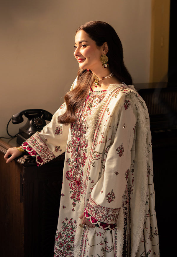 Dhanak 3PC Embroidered Suit with Embroidered Shawl