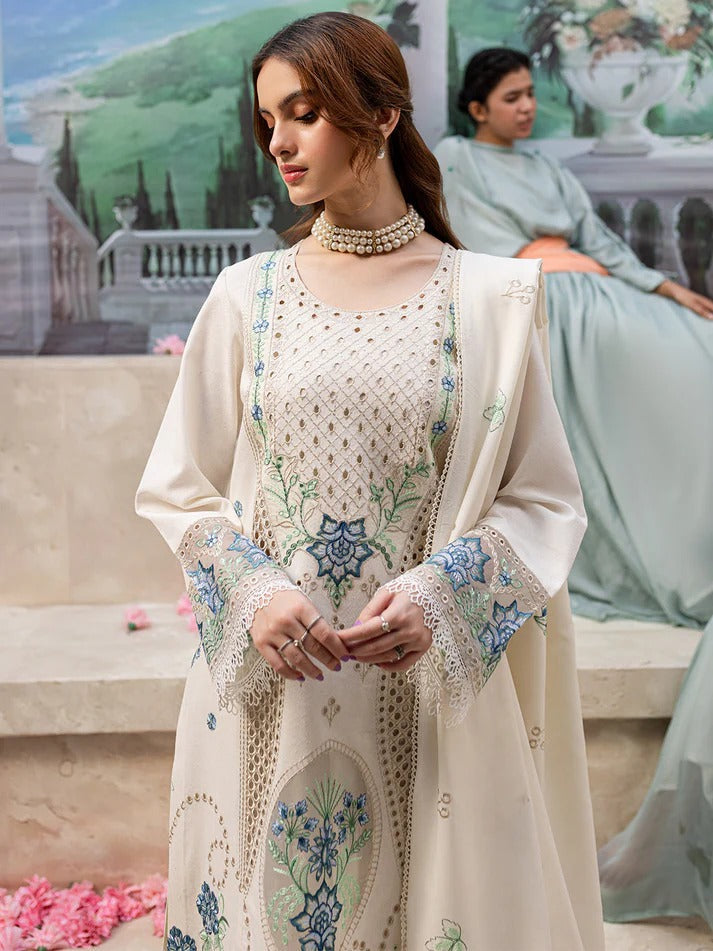 LAWN 3PC CHIKENKARI EMBROIDERED SHIRT PLAIN TROUSER (D-PATCH ) ORGANZA EMBORIDED DUPATA D-1982