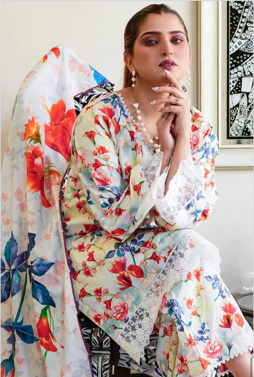 KHADDAR 3PC PRINTED UNSTITCHED ALLOVER 901-RR