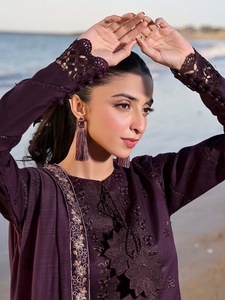 “Danak 3PC Embroidered Suit with Embroidered Shawl – D1079”