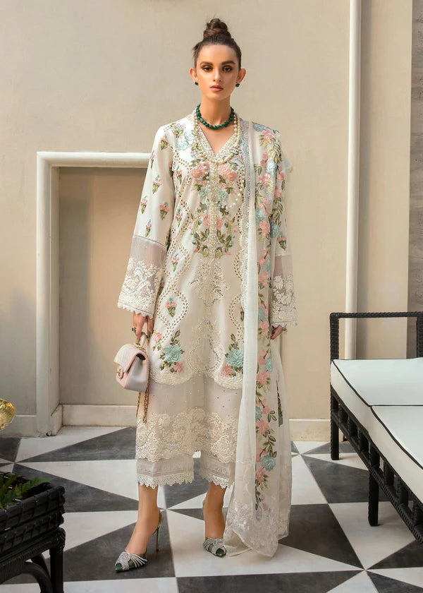 LAWN 3PC CHIKENKARI EMBROIDERED SHIRT PLAIN TROUSER (D-PATCH) ORGANZA EMBORIDED DUPATA D-154