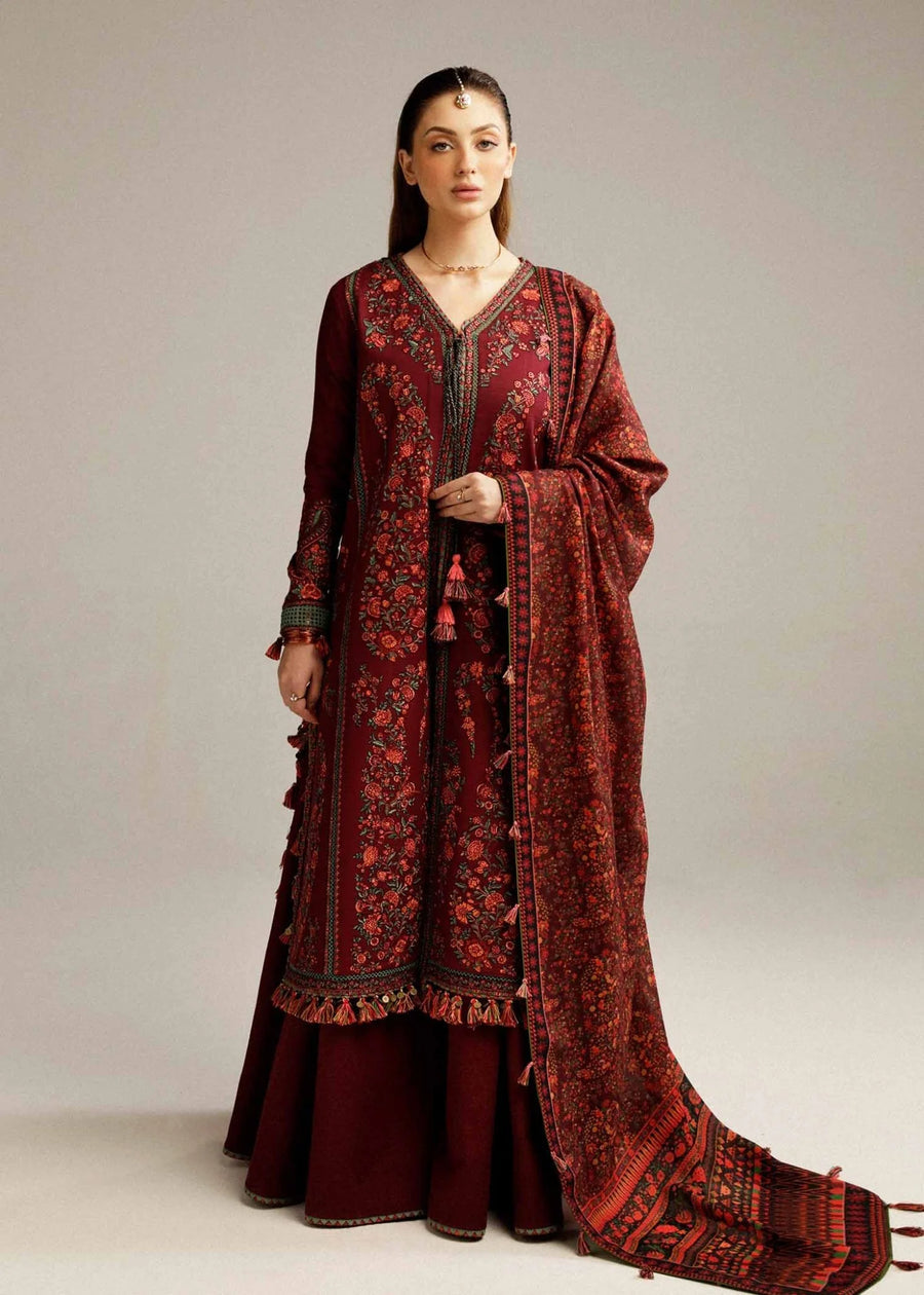 “Dhanak 3PC Embroidered Suit with Embroidered Shawl”