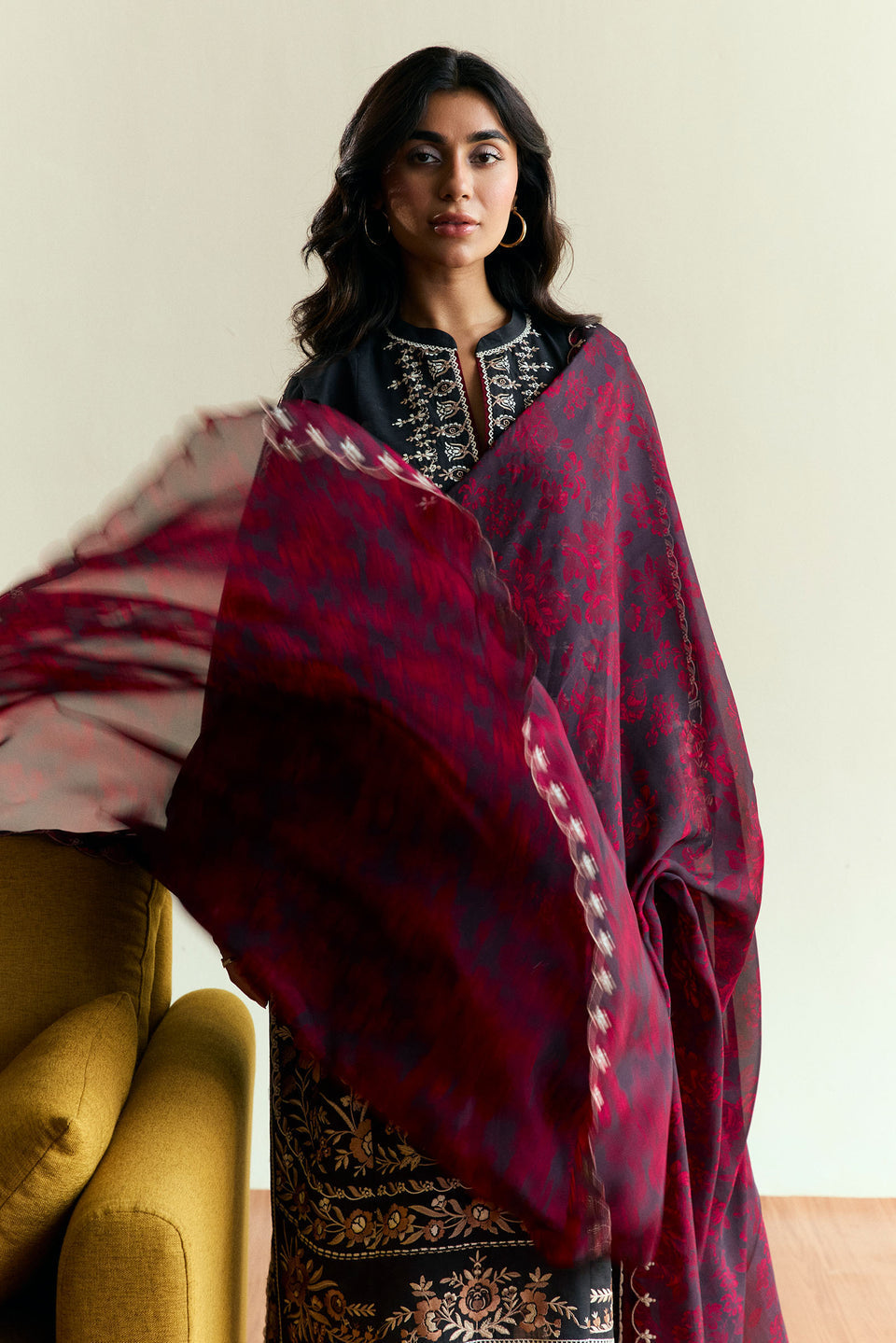 “Dhanak 3PC Embroidered Suit with Wool Shawl”
