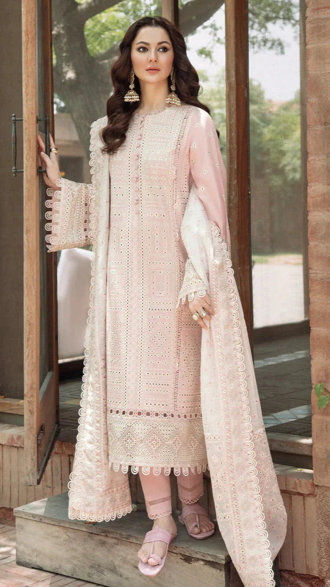 LAWN 3PC EMBROIDERED SUIT PLAIN TROUSER ORGENZA EMBORIDED DUPATA