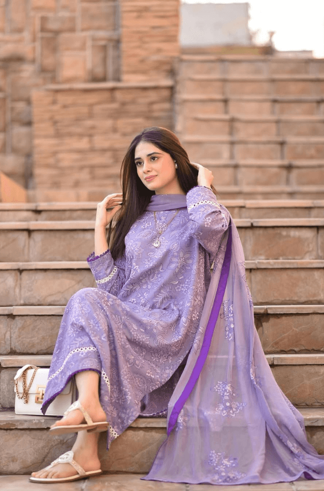BAREEZE 3PC EMBORIDED LAWN SHIRT CHIFFON EMBROIDERED DUPATA 768-AL