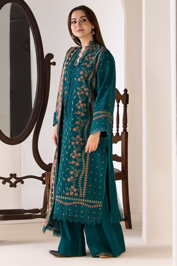 3PC LAWN EMBROIDERED SHIRT PLAIN TROUSER (D-LACE) MANAAR PRINTED DUPATA 6266-A