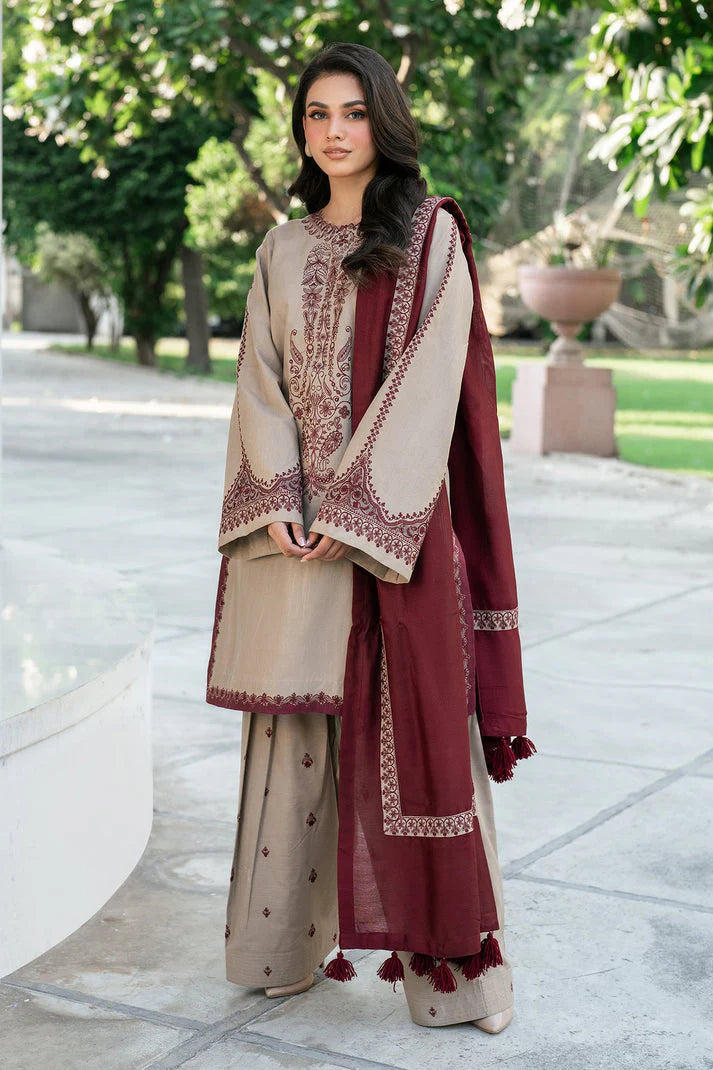 “Danak 3PC Embroidered Suit with Embroidered Shawl – 87-AL”