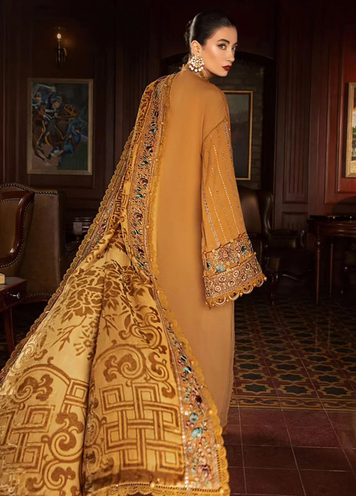 “Dhanak 3PC Embroidered Suit with Wool Shawl”