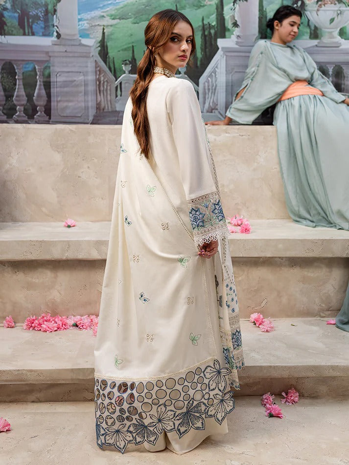 LAWN 3PC CHIKENKARI EMBROIDERED SHIRT PLAIN TROUSER (D-PATCH ) ORGANZA EMBORIDED DUPATA D-1982