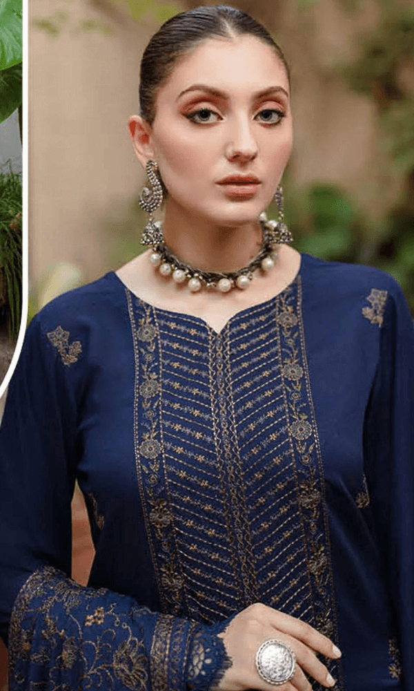 “Dhanak 3PC Embroidered Suit with Embroidered Shawl”