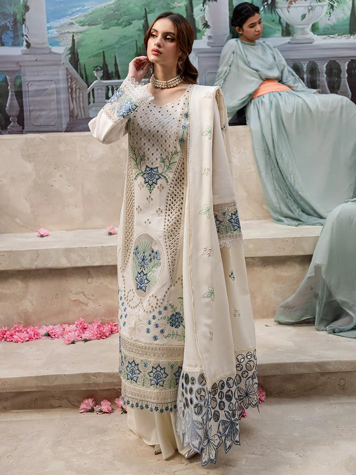 LAWN 3PC CHIKENKARI EMBROIDERED SHIRT PLAIN TROUSER (D-PATCH ) ORGANZA EMBORIDED DUPATA D-1982