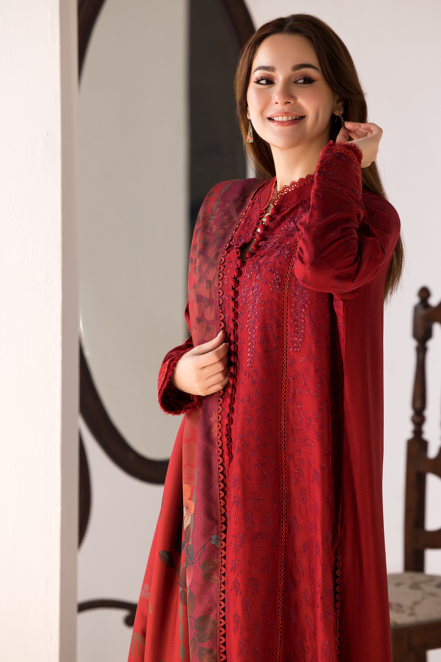 3PC DANAK EMBORIDED SHIRT WITH PRINTED WOOL SHAWL