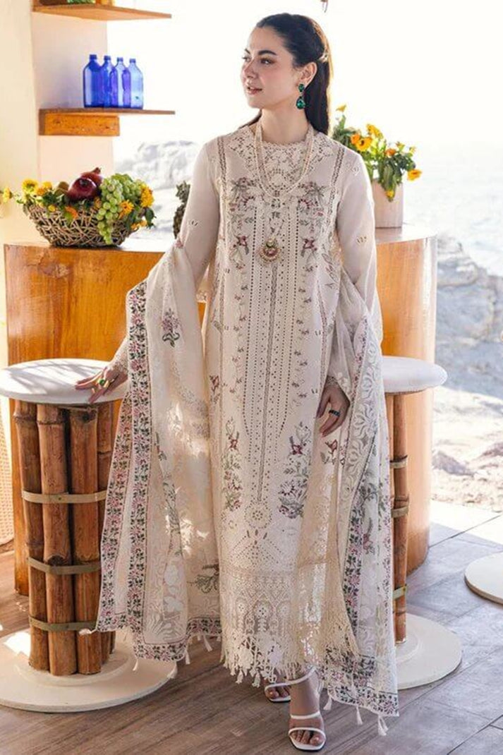 LAWN 3PC CHIKENKARI EMBROIDERED SHIRT PLAIN TROUSER (D-PATCH ) monar printed DUPATA D-199
