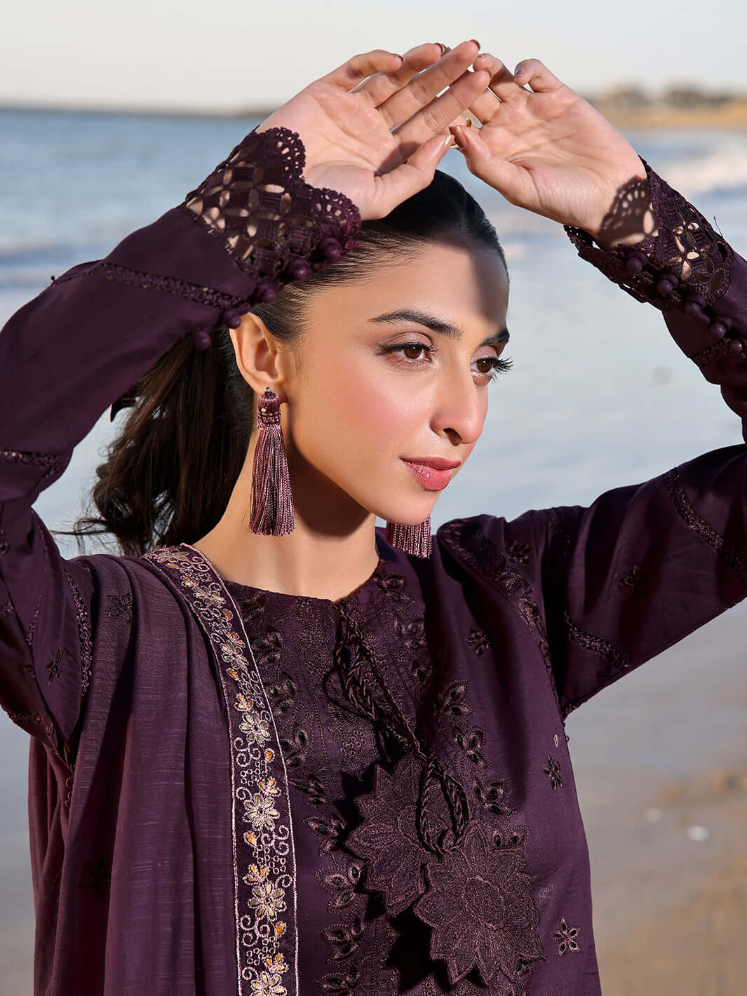 “Danak 3PC Embroidered Suit with Embroidered Shawl – D1079”