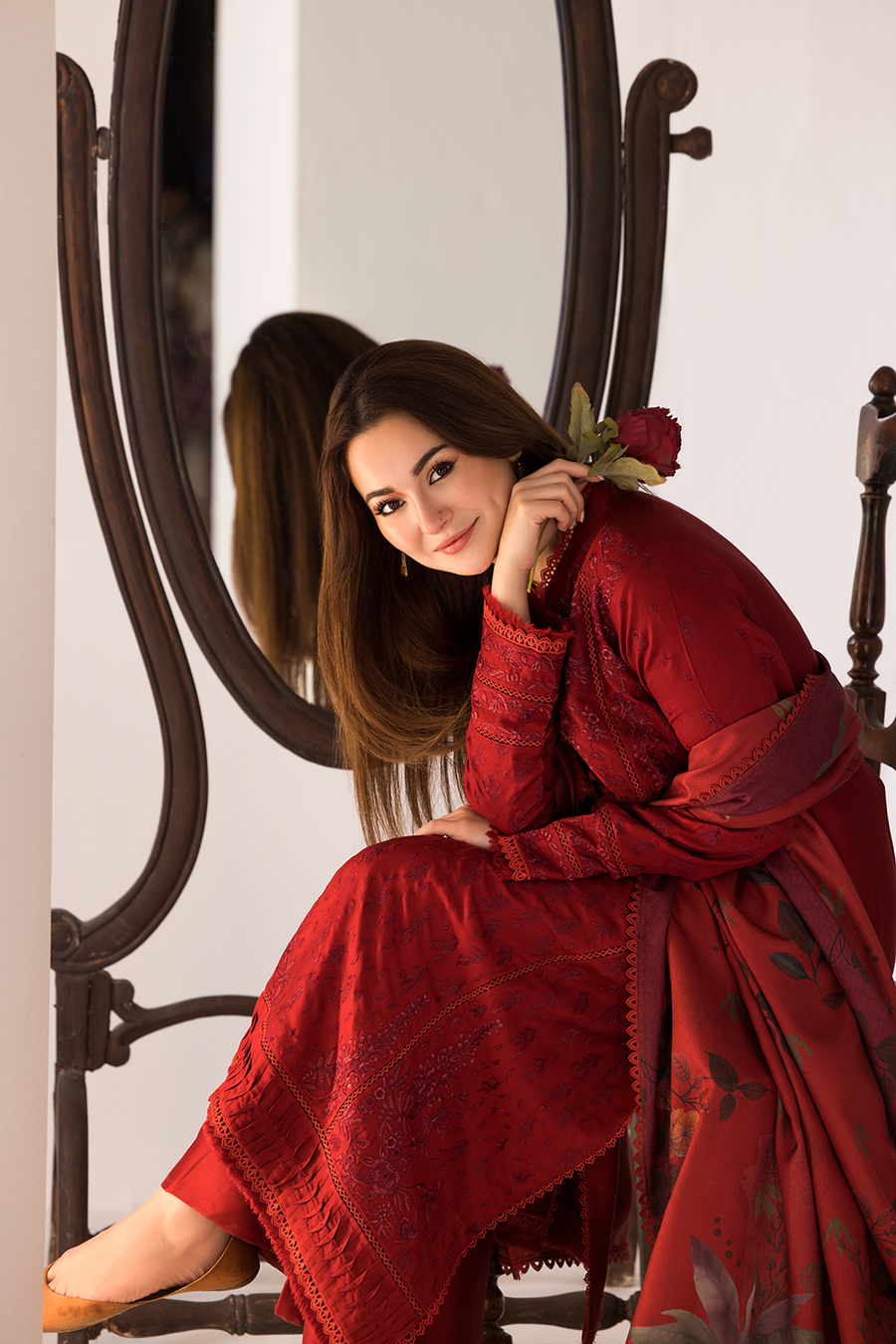 3PC DANAK EMBORIDED SHIRT WITH PRINTED WOOL SHAWL