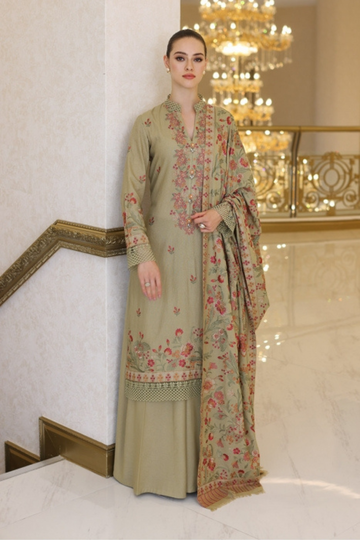 “Dhanak 3PC Embroidered Suit with Embroidered Shawl”