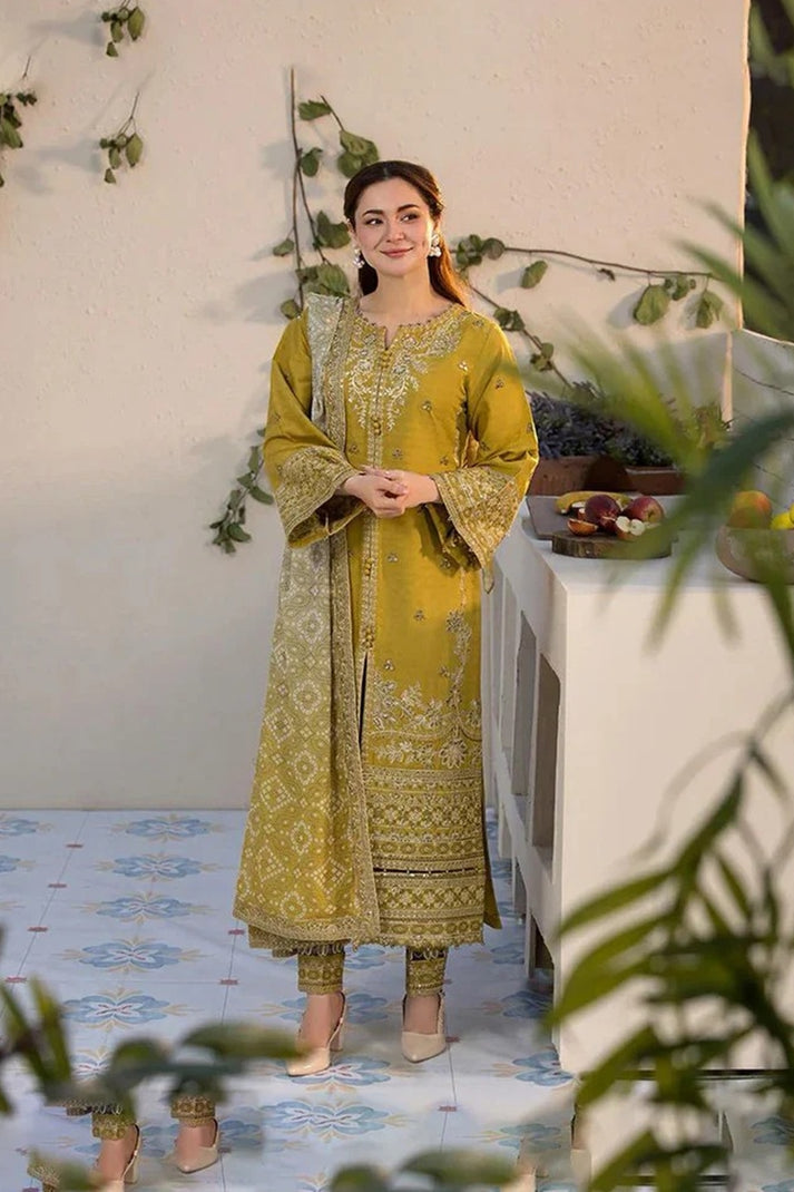 LAWN 3PC EMBROIDERED SHIRT PLAIN TROUSER (D-PATCH ) monar printed DUPATA D-1076