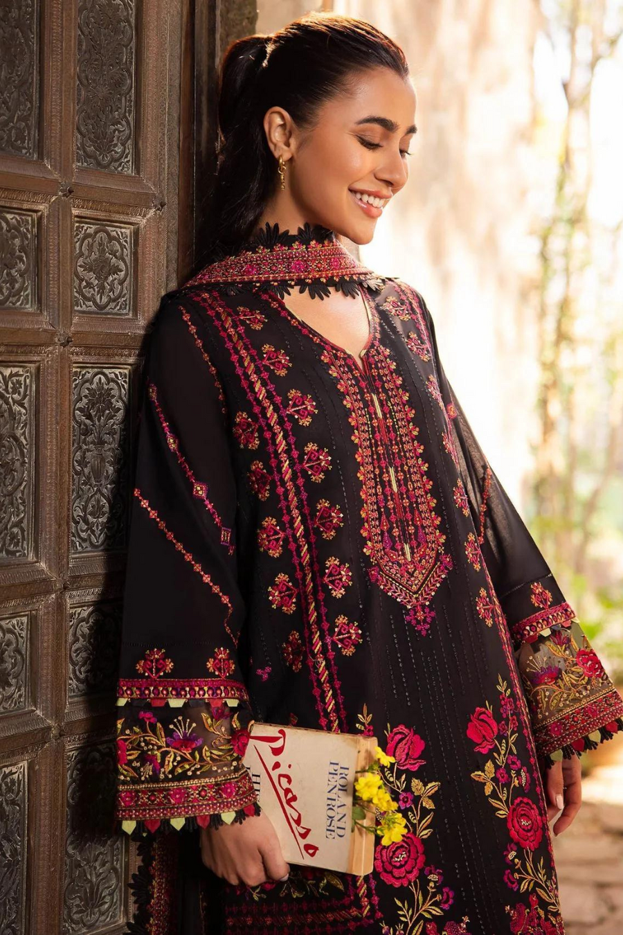 “Dhanak 3PC Embroidered Suit with Embroidered Shawl”