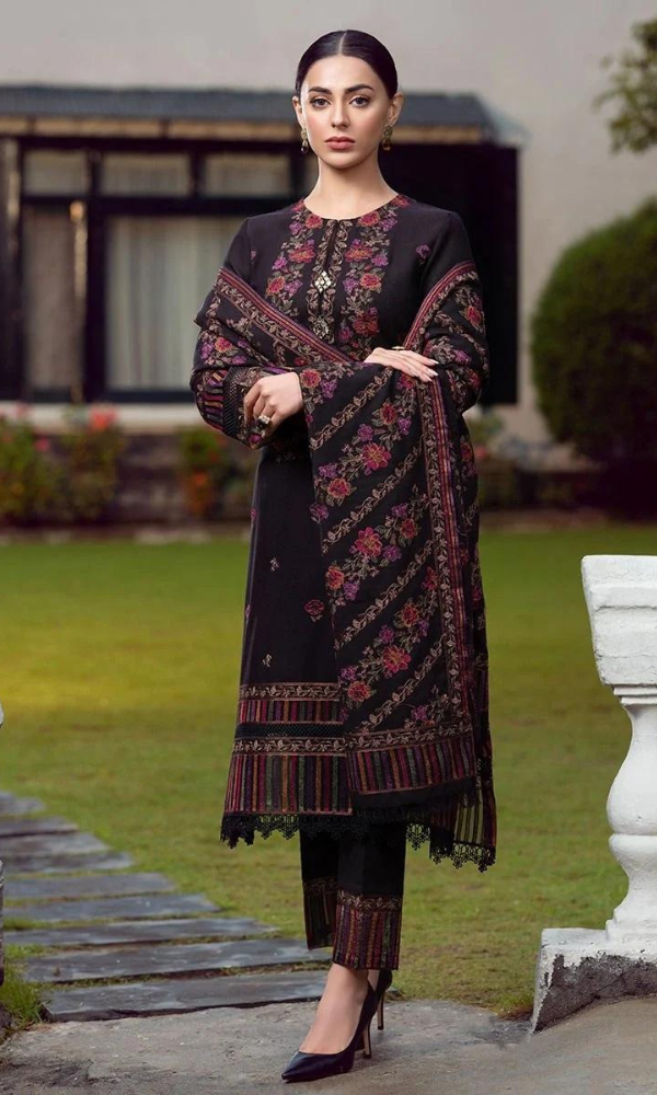 “Dhanak 3PC Embroidered Suit with Embroidered Shawl”
