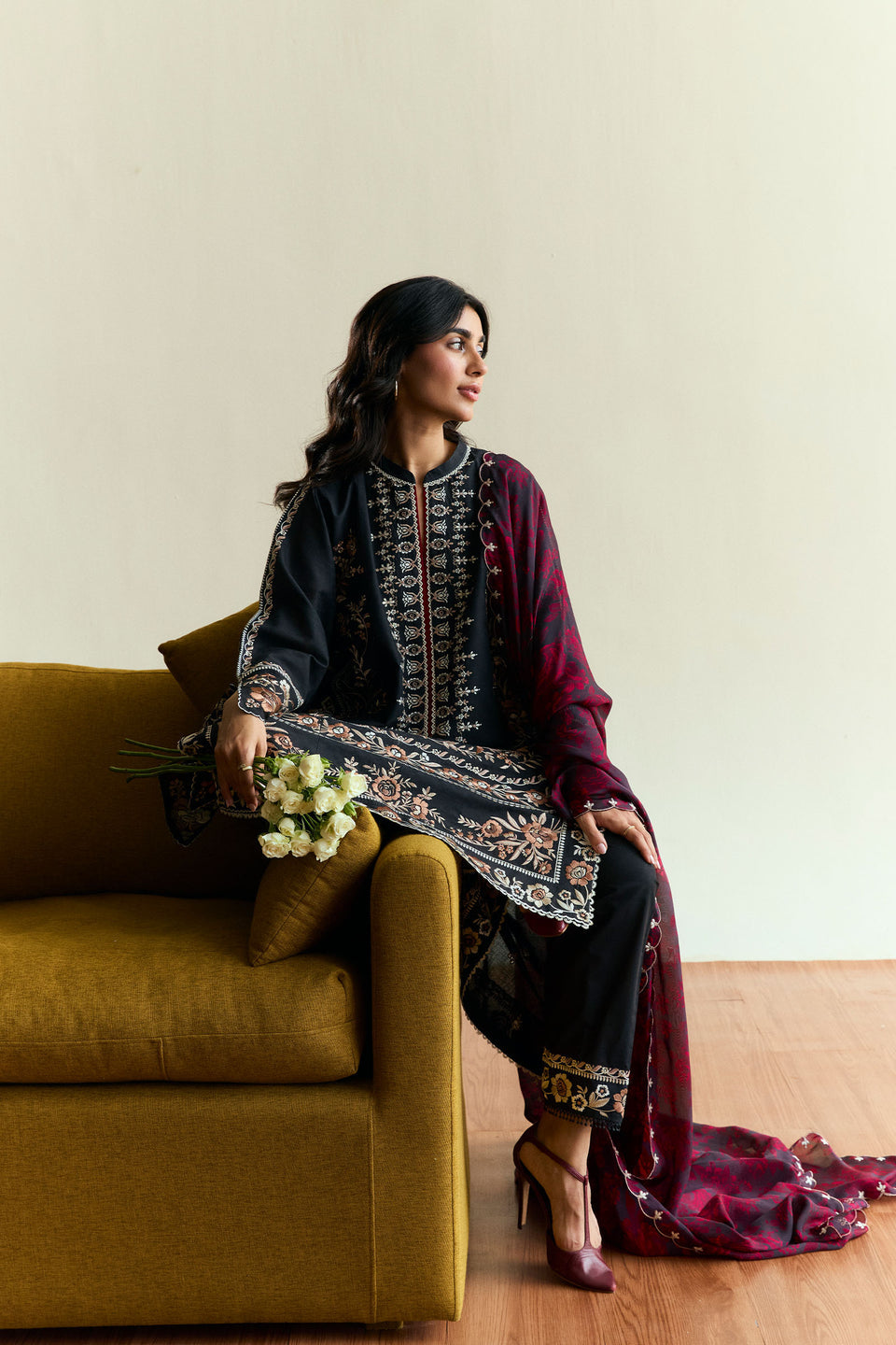 “Dhanak 3PC Embroidered Suit with Wool Shawl”