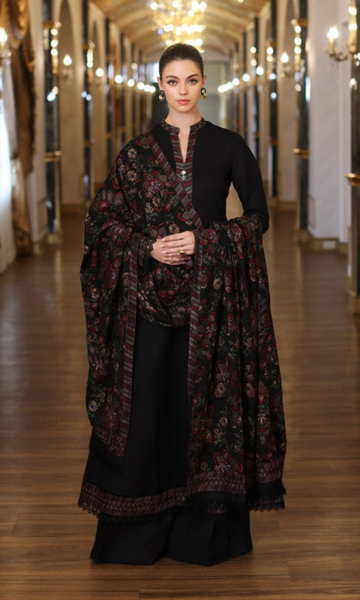 “Dhanak 3PC Embroidered Suit with Embroidered Shawl”
