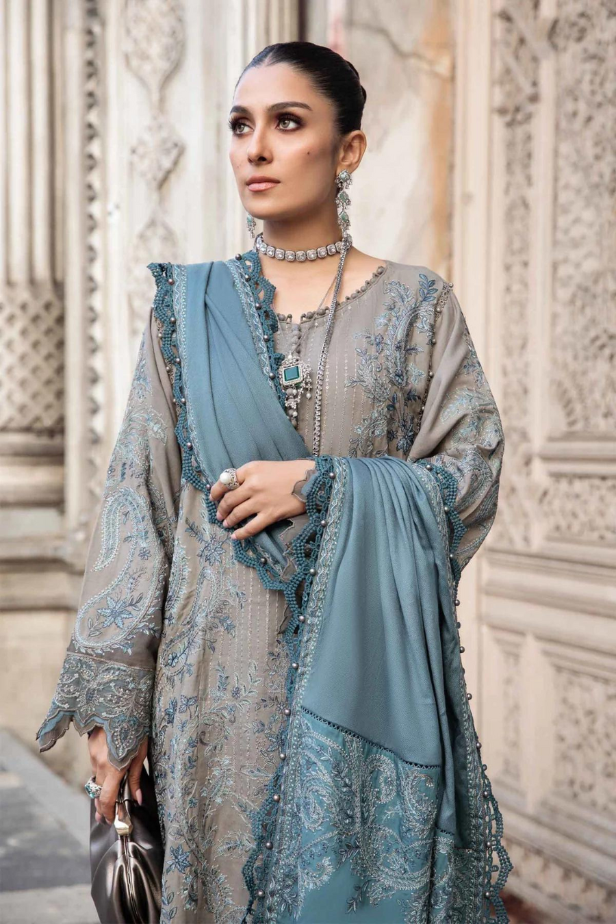 “Danak 3PC Sequence Embroidered Suit with Embroidered Shawl – D2662”