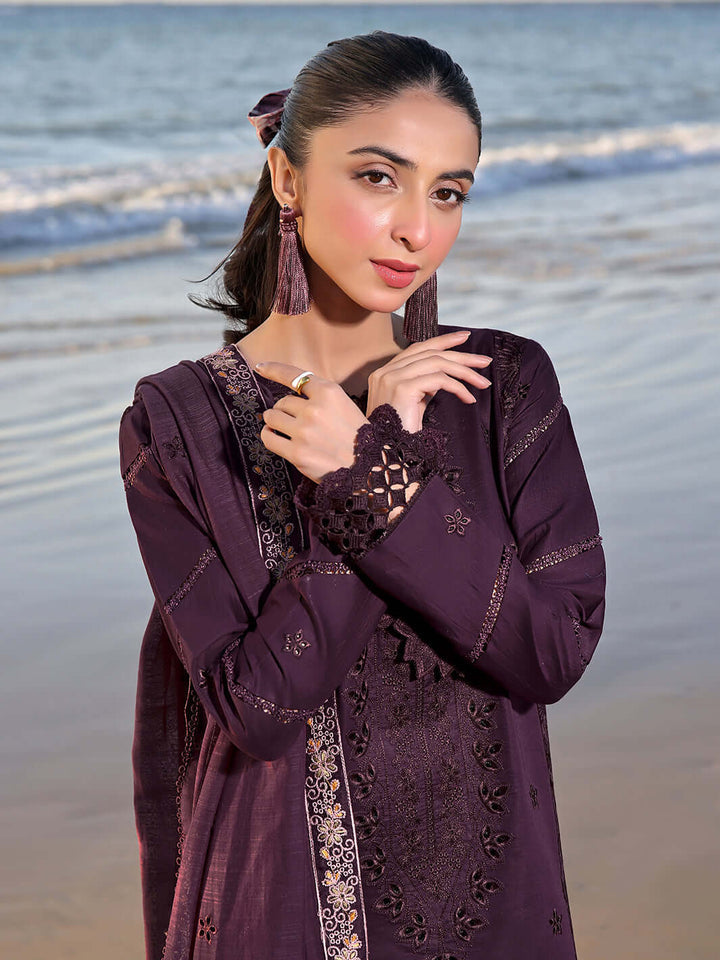 “Danak 3PC Embroidered Suit with Embroidered Shawl – D1079”